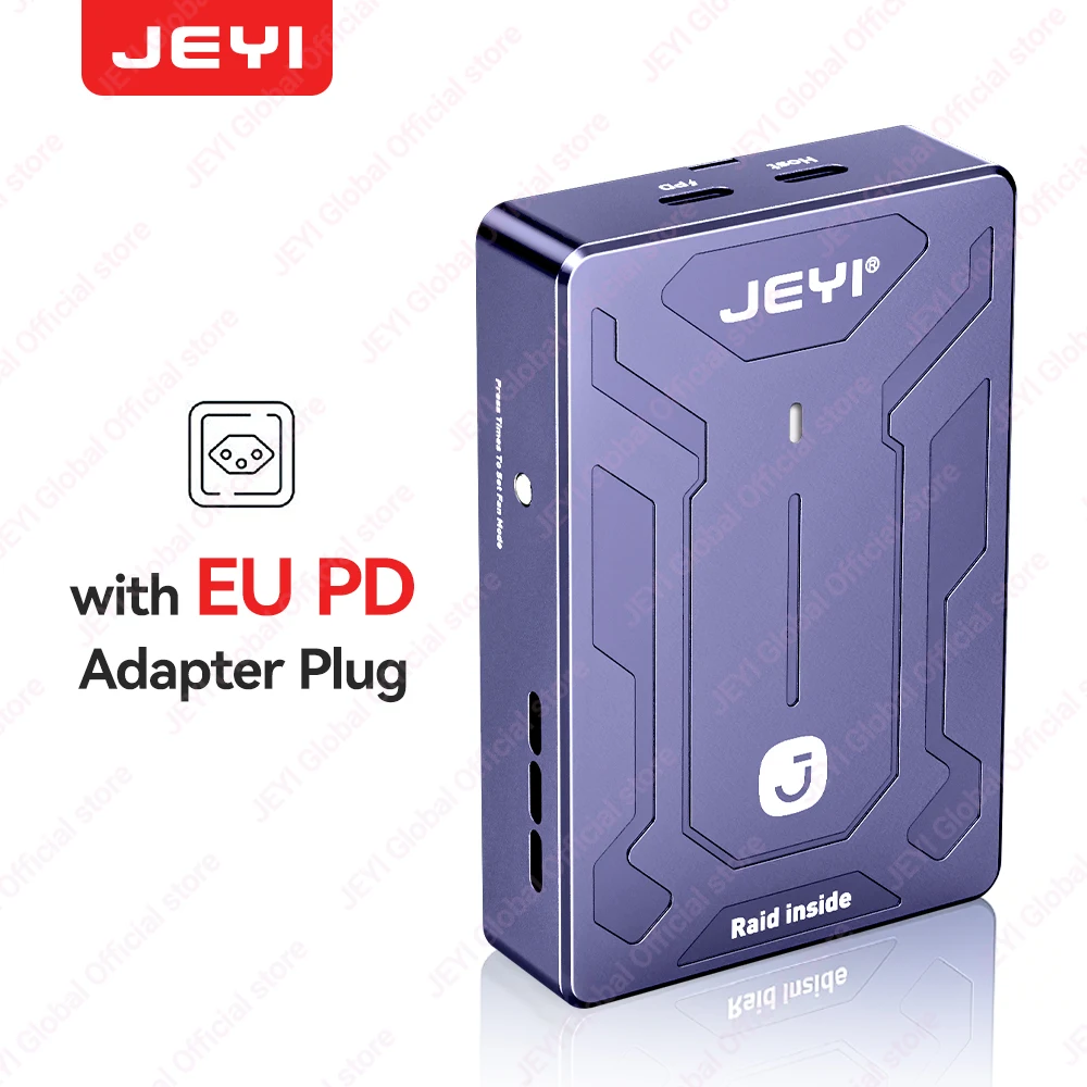 JEYI 2-bay M.2 NVMe RAID-behuizing USB 4.0+RAID0 (20Gbps) /Compatibel met Thunderbolt 4/3 (10Gbps) Smart Fan 4 RAID-modi 16TB max.