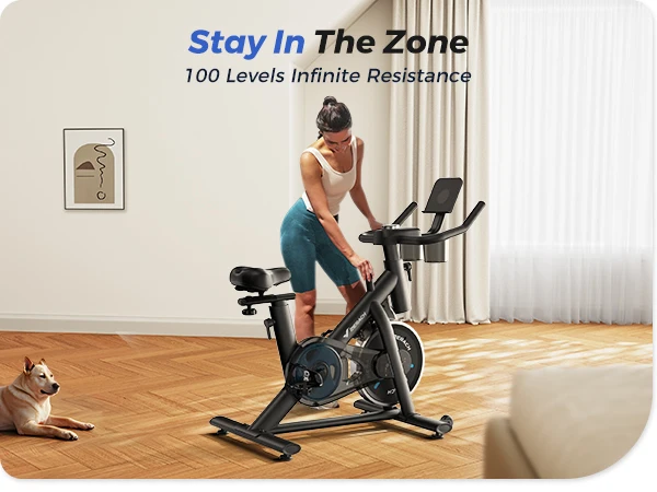 MERACH Heimtrainer-Bremsbelag, stationäres Fahrrad, geräuscharm, für den Innenbereich, Fahrrad, 270 Pfund Tragkraft, Tablet-Halterung, Fitness-Kurse – Detail 10
