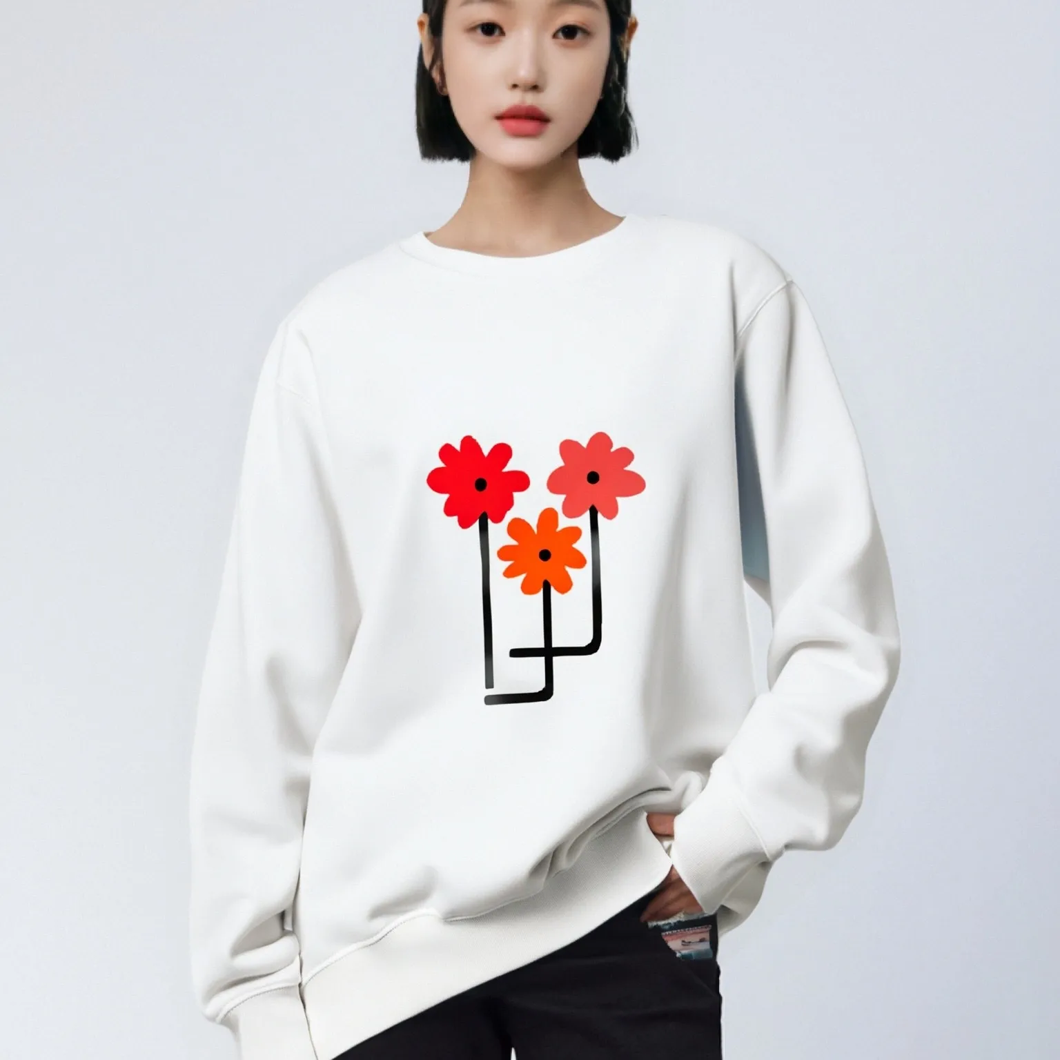 

Толстовка с вазой для цветов Белый свитшот Красный Оранжевый Цветочный графический повседневный свободный удобный топ с длинными рукавами в художественном стиле