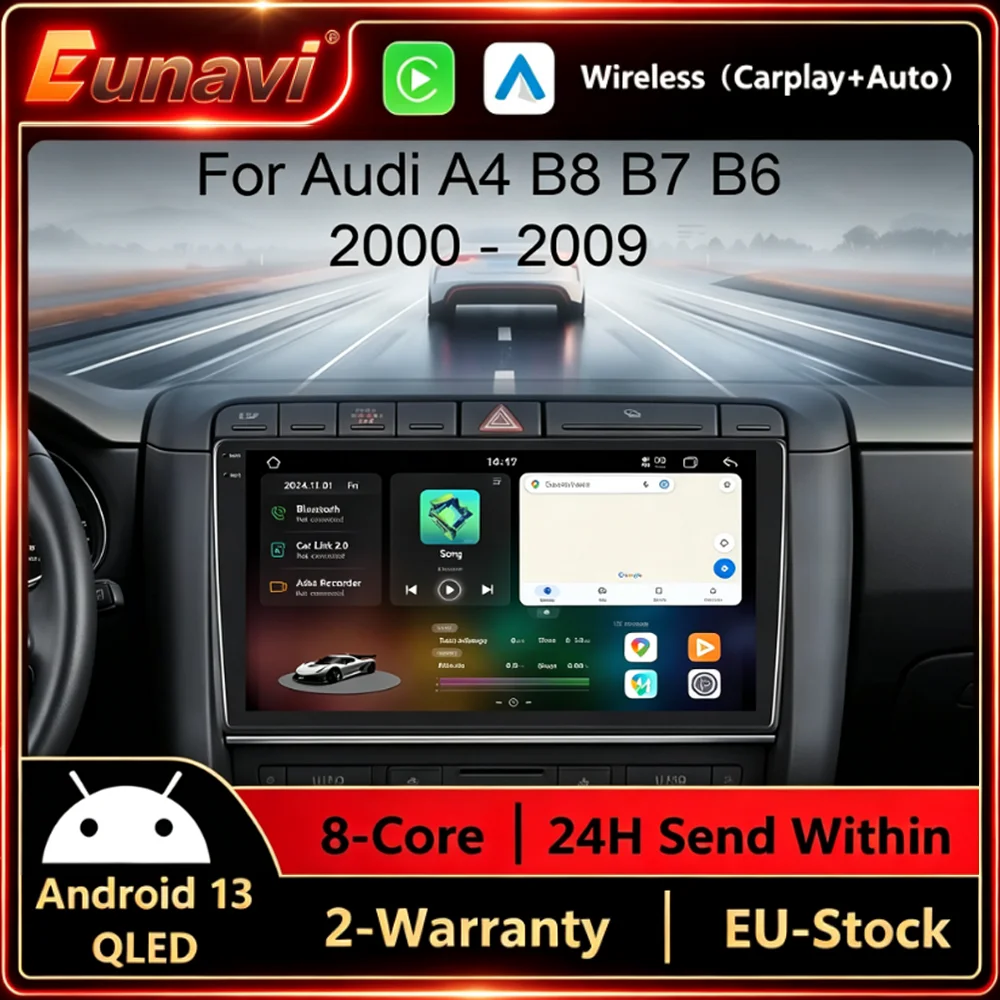 Autoradio Eunavi per Audi A4 B8 B7 B6 S4 RS4 2000 - 2009 SEAT Exeo BT 4G DSP RDS CarPlay Navigazione GPS