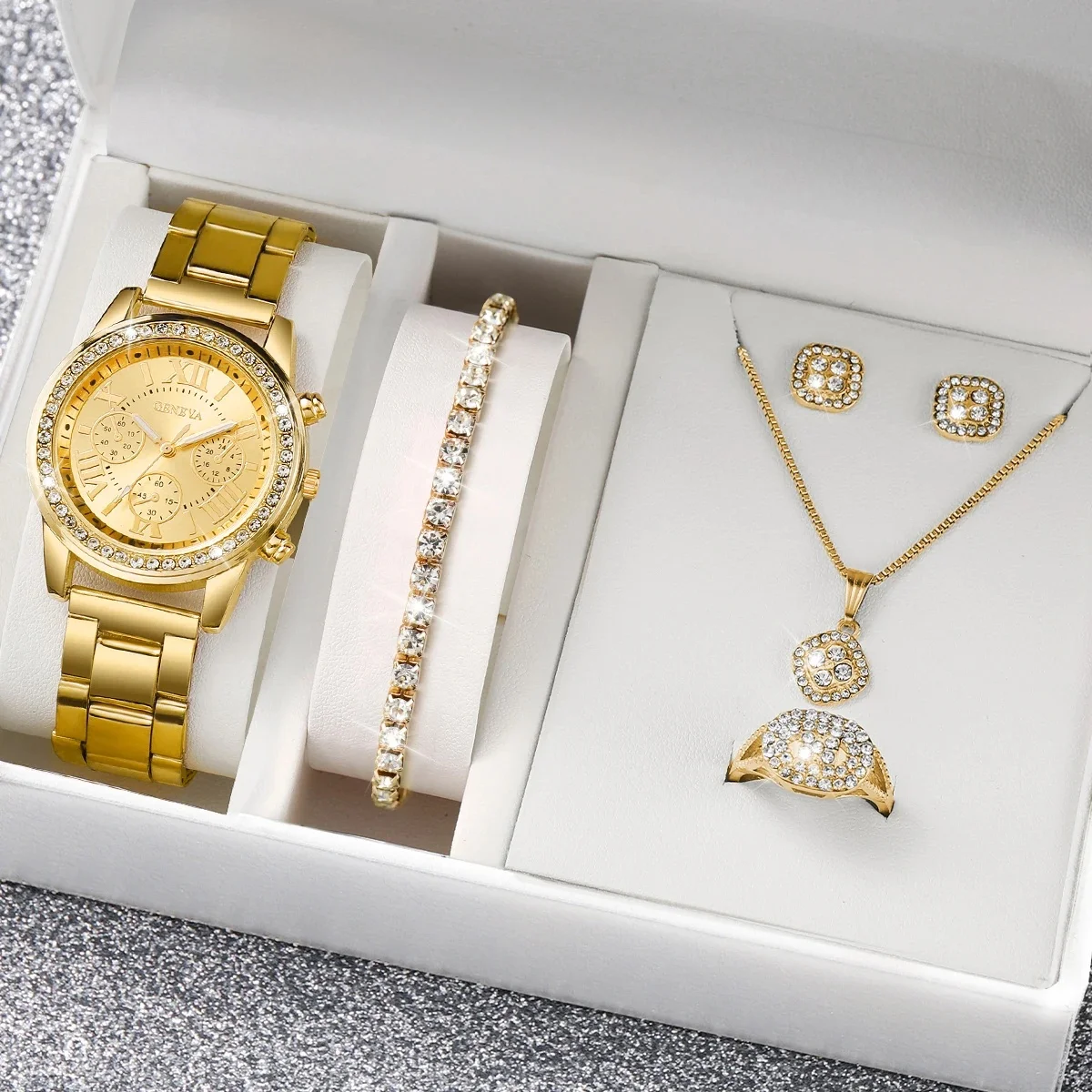 6 sztuk/zestaw moda damska zegarek Roma Dial damskie zegarki kwarcowe ze stalową opaską zestaw biżuterii (bez pudełka) — zdjęcie 2