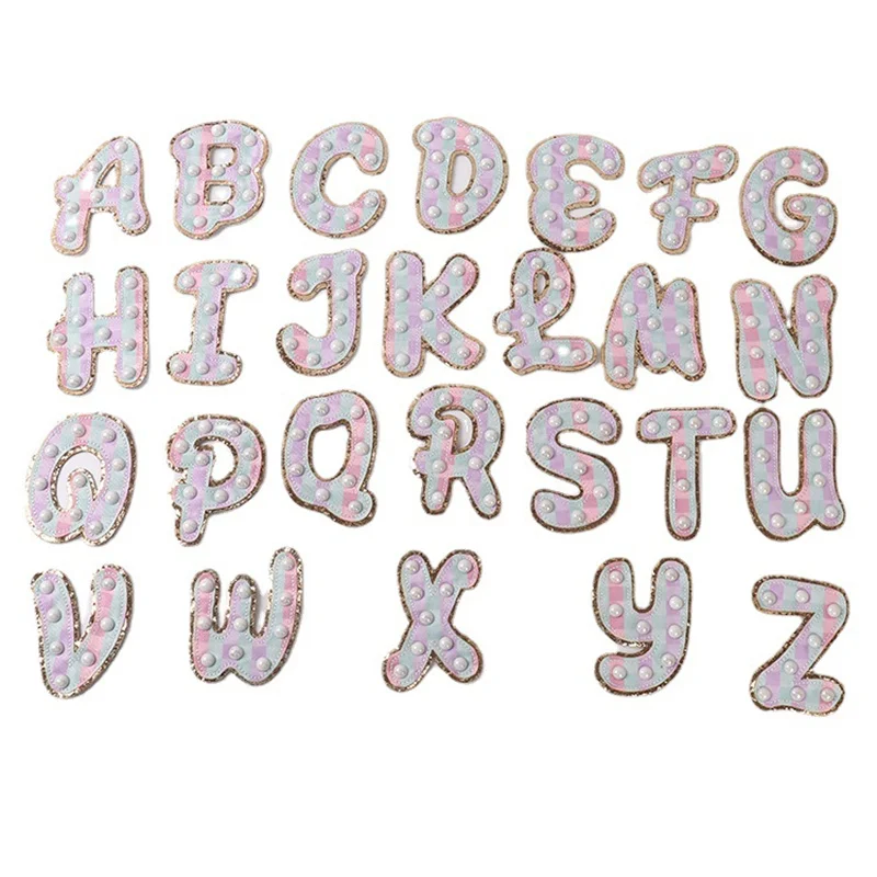 2 sets alphabet 52 letters DIY Makeup Pouch Sticker Pearl Patch for Bag Size 8cm