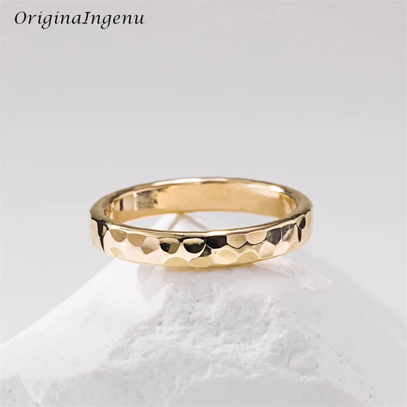 Imagem -04 - Gold Filled Hammered Handmade Band Jóias Minimalismo Delicado Resistente a Manchas mm 14k