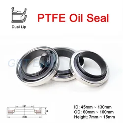1Pcs PTFE Lip Oil Seal With Stainless Steel Housing Dual Lip Screw Air Compressor Spare Parts IDxODxHeight 45x60x7~130x160x15mm