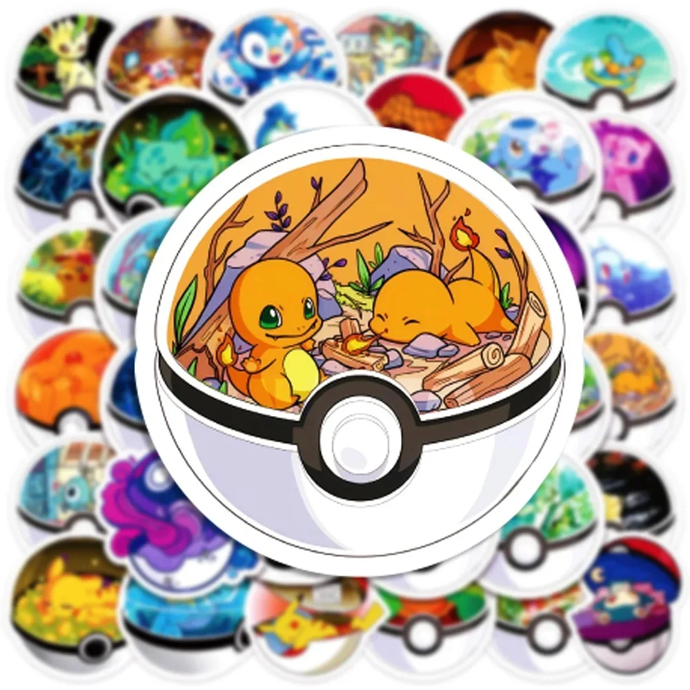 AliExpress Bandai 10/30/50PCS Funny Pokemon Ball Stickers Cute Cartoon Decals DIY Skateboard Phone Bike Notebook Bike Fridge Car Sticker Toy Gifts