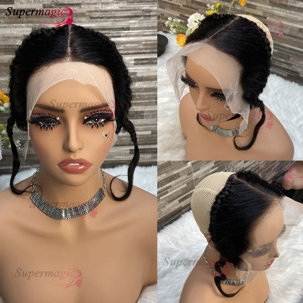 باروكة أمامية فقط 13 × 4 بدانتيل أمامي مستقيم مع ضفائر 12 14 16 بوصة طبيعية مستقيمة بدون صمغ جاهزة للارتداء والذهاب