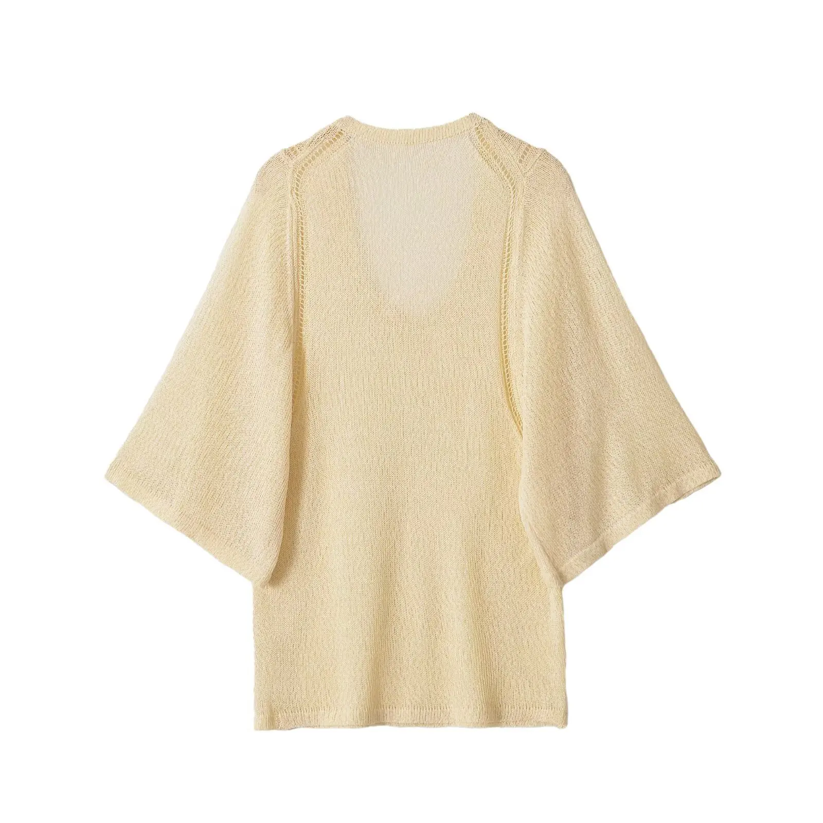 Lazy Style Knitted Shirt Women Elegant Thin Oversized Sweaters Breathable Beach Cover Up Chic Summer Resort Streetwear