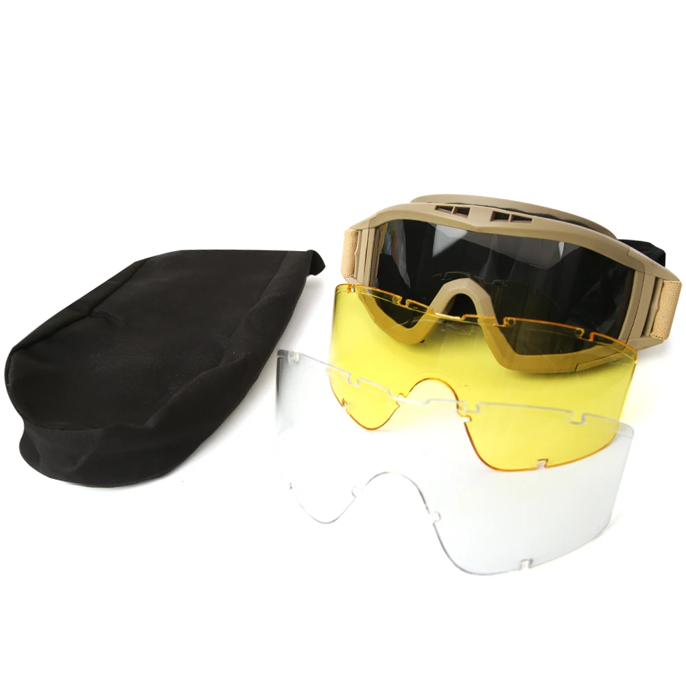 JSJM Neue Stil Taktische Schutzbrille CS Airsoft Winddicht Schießen Gläser HD 3 Objektiv Motocross Motorrad Bergsteigen Sichere Gläser – Detail 13