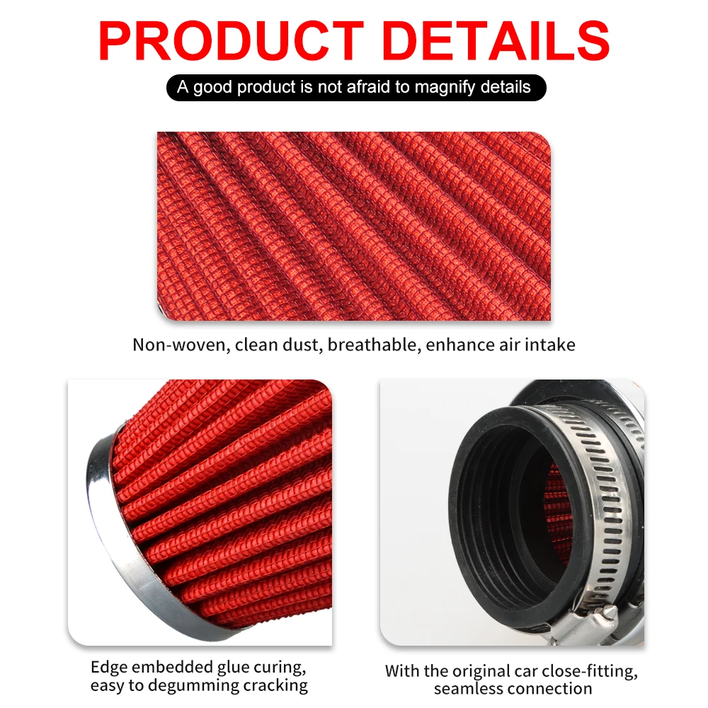 NIBBI Motorcycle High Flow Air Filter Universal Carburetor 35/42/48/55mm Air Filter Intake Pipe Cleaner Yamaha Honda Moped Car