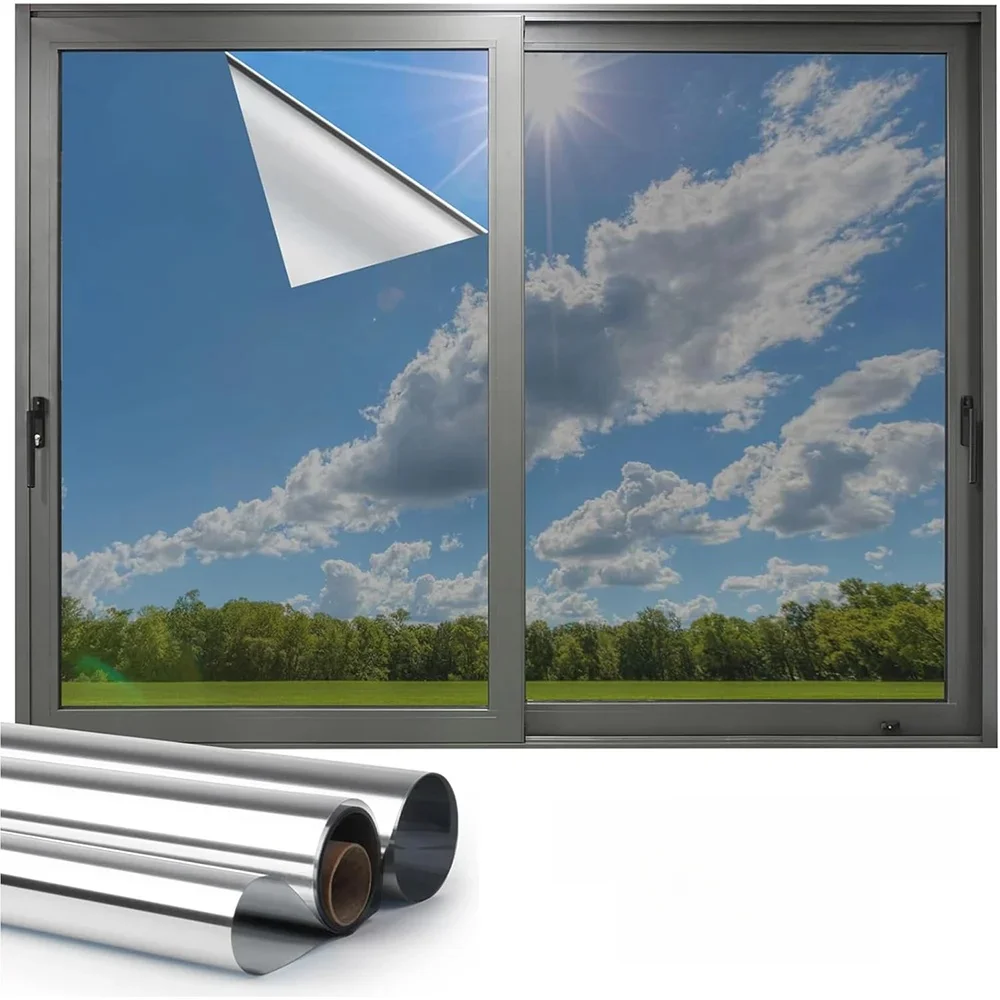 Raamprivacyfilm One Way Daytime Privacy Statisch vastkleven Zonblokkering Anti UV Reflecterende raamtint voor thuis en op kantoor Zilver - afbeelding 2