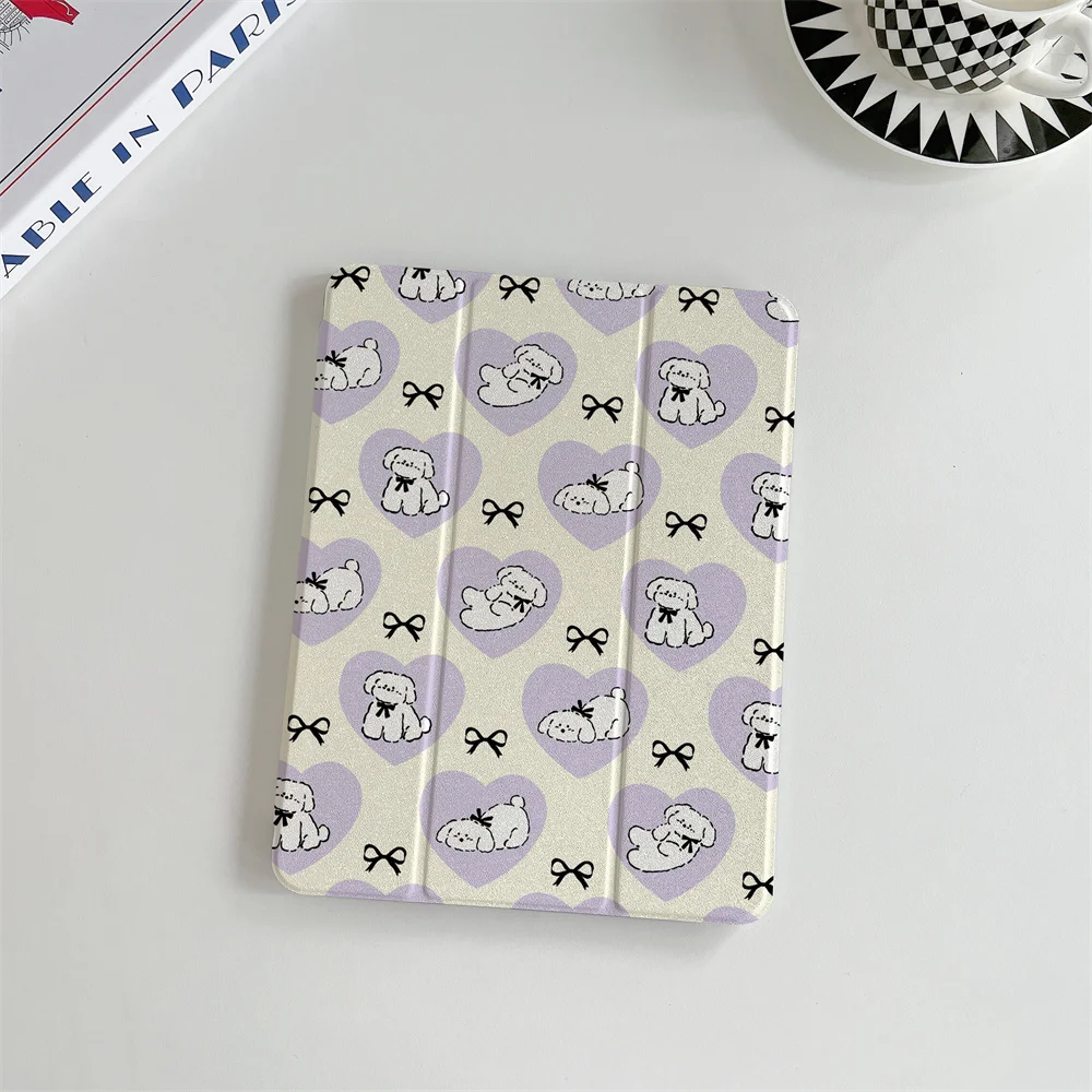New Cute Love Dog Bow Suitable for iPad A16 2024 11 inch 2025 Air 5/4 10.9-inch iPad 10 9.7 10.2/10.5 Mini 6/5 with Pen Slot