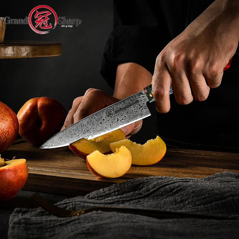 5.5 Inch Utility Knife Japanese Damascus AUS-10 Steel 67 Layers Chef\'s Kitchen Cooking Tools Red White Handle Christmas Gift