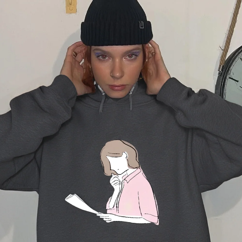 데일리 컴포트 스웨터 후드 그래픽 오버사이즈 여성 독서 프린트 streetwear 캐주얼 루즈핏 유니섹스 겨울 의류