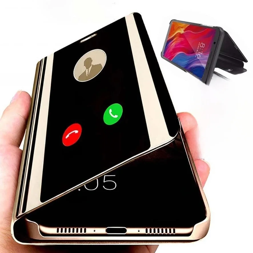 Étui à rabat intelligent avec miroir pour Galaxy S23 S24 S25 Ultra Plus 5G, coque en cuir avec support pour Samsung S26 S25 Ultra S23 Plus