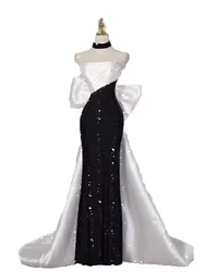 Tubeless evening dress 2024 new black light luxury niche high-end dress