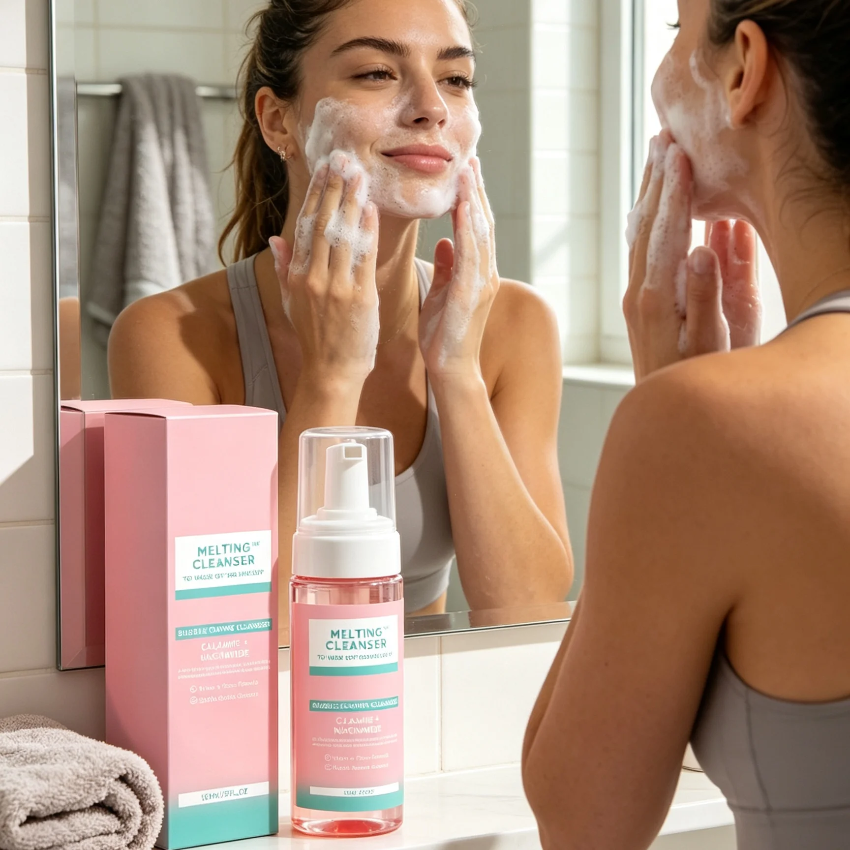 Foaming Facial Cleanser Bubble Deep Hydration Face Cleaning Base Makeup Niacinamide Moisturizing Facial Cleansing Mousse 150ml