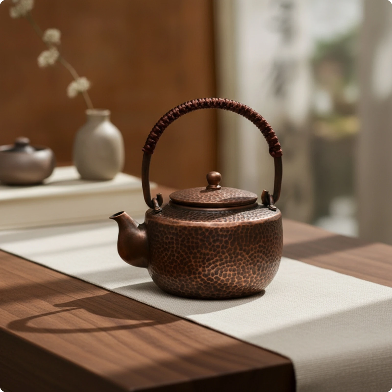 Hand Hammered Pure Copper Teapot Handmade Vintage Chinese Kettle Heat Retention for Electric Ceramic Stove Outdoor Tea Ceremony