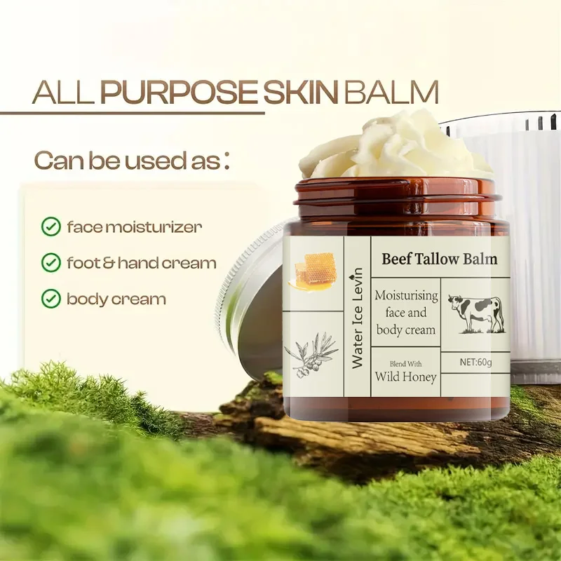 60g Beef Tallow Cream Deeply Moisturizing, Brightening, Anti-Wrinkle, Grass-Fed Beef Butter, Wild Honey, Facial and Body Lotion, Skincare, Rich in Vitamins