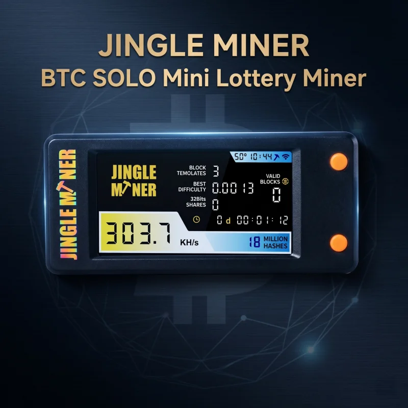 Jingle Mining BTC SOLO Mini Lottery Miner 300KH/s BTC Wi-Fi SHA-256d Home Miner Jingle Miner Bitcoin Crypto Solo Lottery 3.3V 1W
