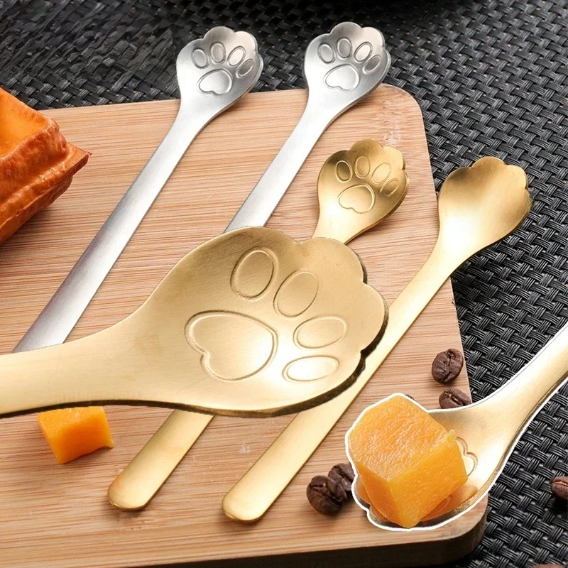 Cuillère créative en acier inoxydable 401, griffe de chat mignonne, pour crème glacée, café, thé, Dessert, accessoires de table de cuisine, 10/1 pièces