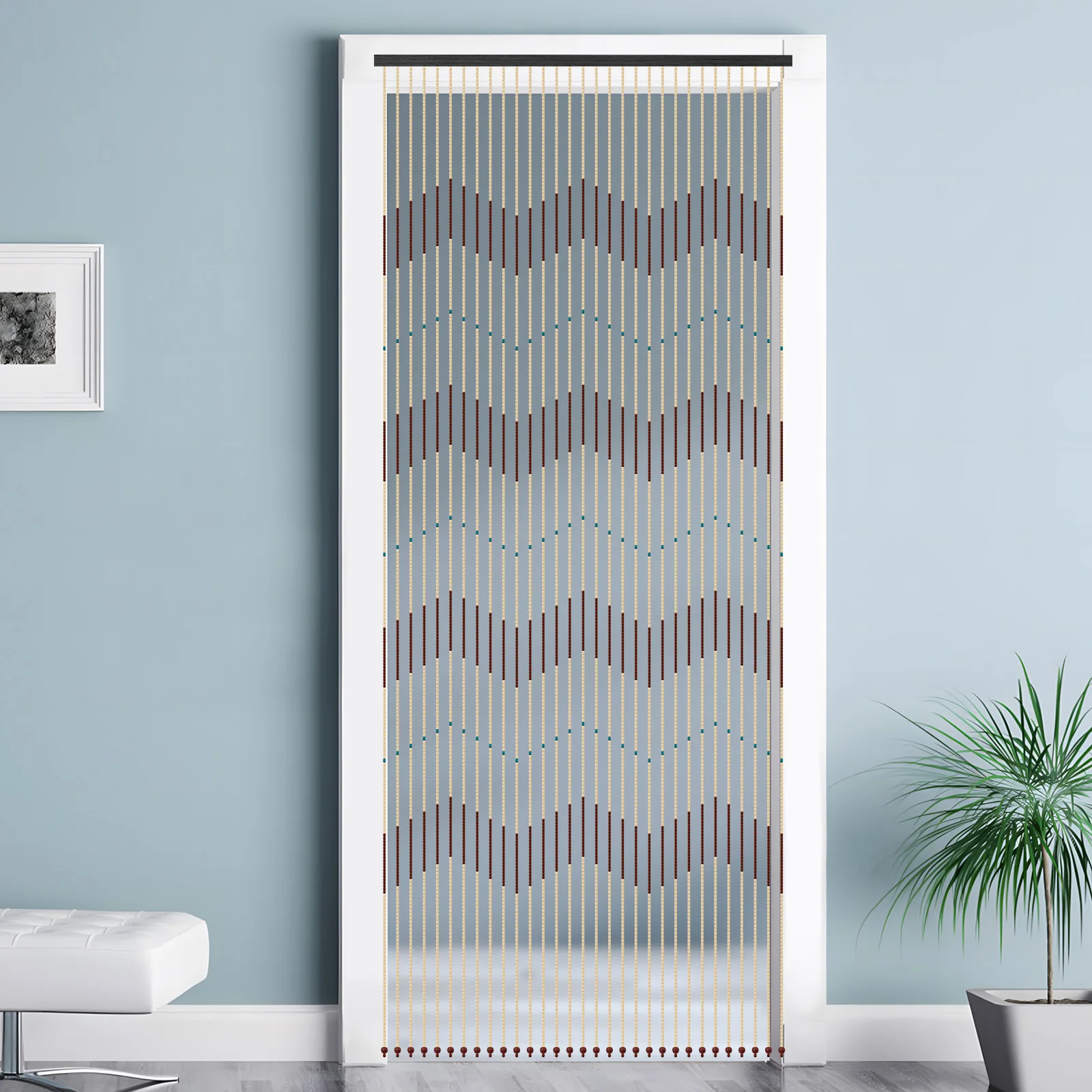 0,9*2,2m 31-reihiger Türvorhang aus Holzperlen mit Wellenmuster, Trennvorhang für Flur/Wohnzimmer/Tür/Fenster – Detail 2