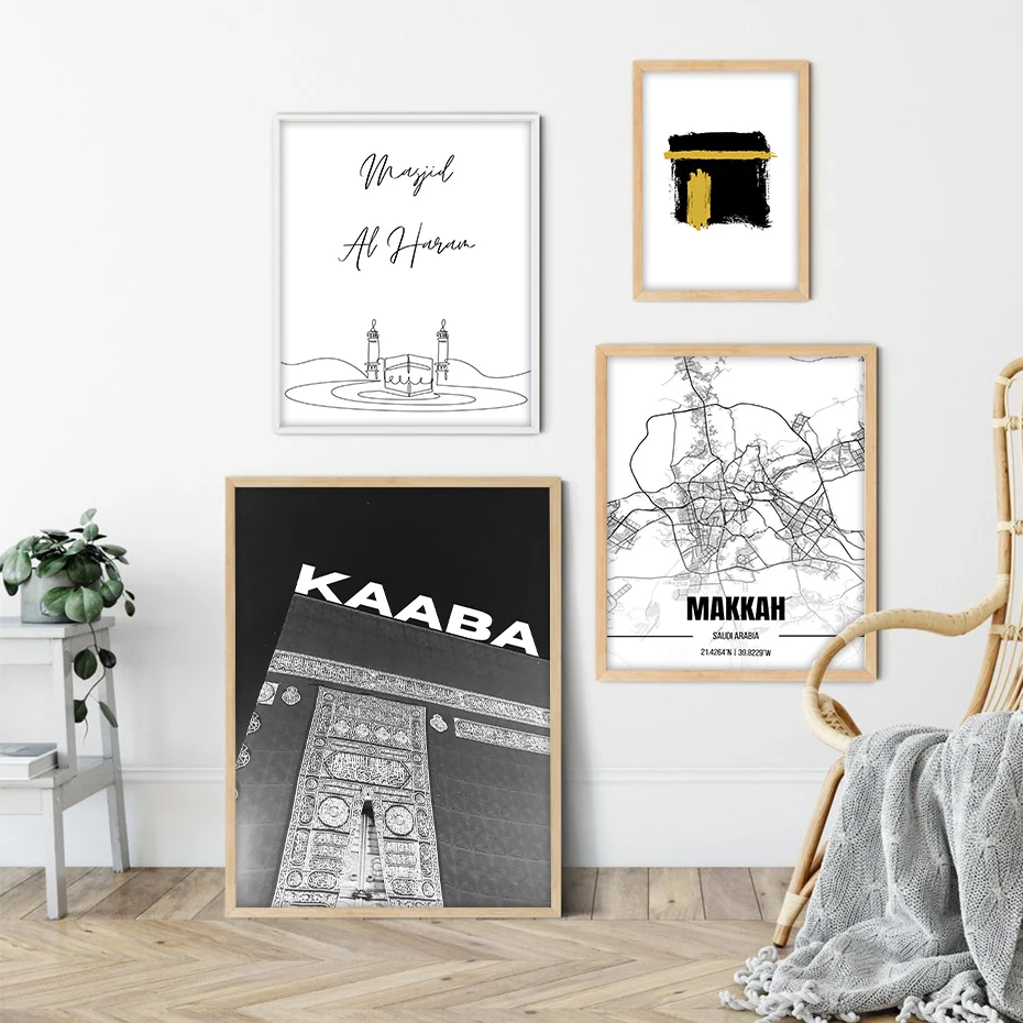 Islamic Makkah Kaaba Door Architecture Quote City Map Modern Poster Ramadan Muslim Wall Art Canvas Painting Print Home Decor