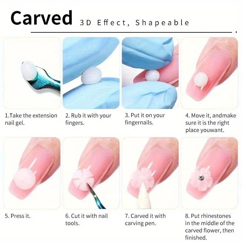 Doolingdai 10ml Aurora Non-Stick Solid Extension Nail Gel 6Colors Set Carving 3D Effect UV LED Hard Gel Rhinestone Glue Manicure view 6