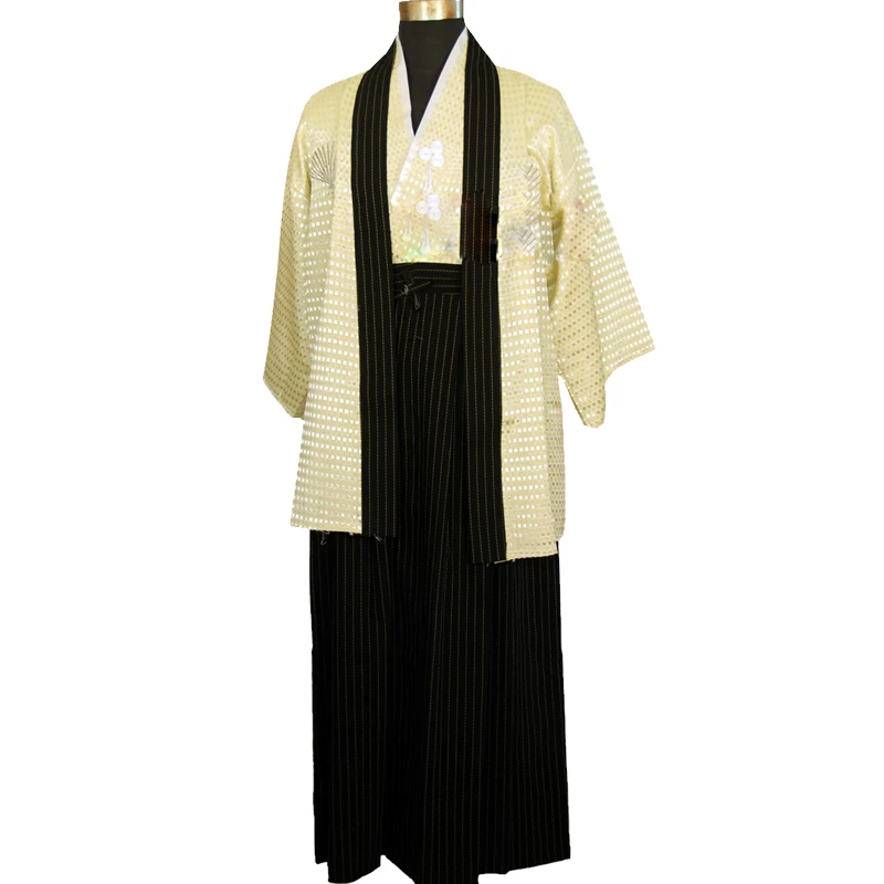 Japanese Kimono Robe Suit Men Formal Wear Costume Samurai Uniform Stage Performance