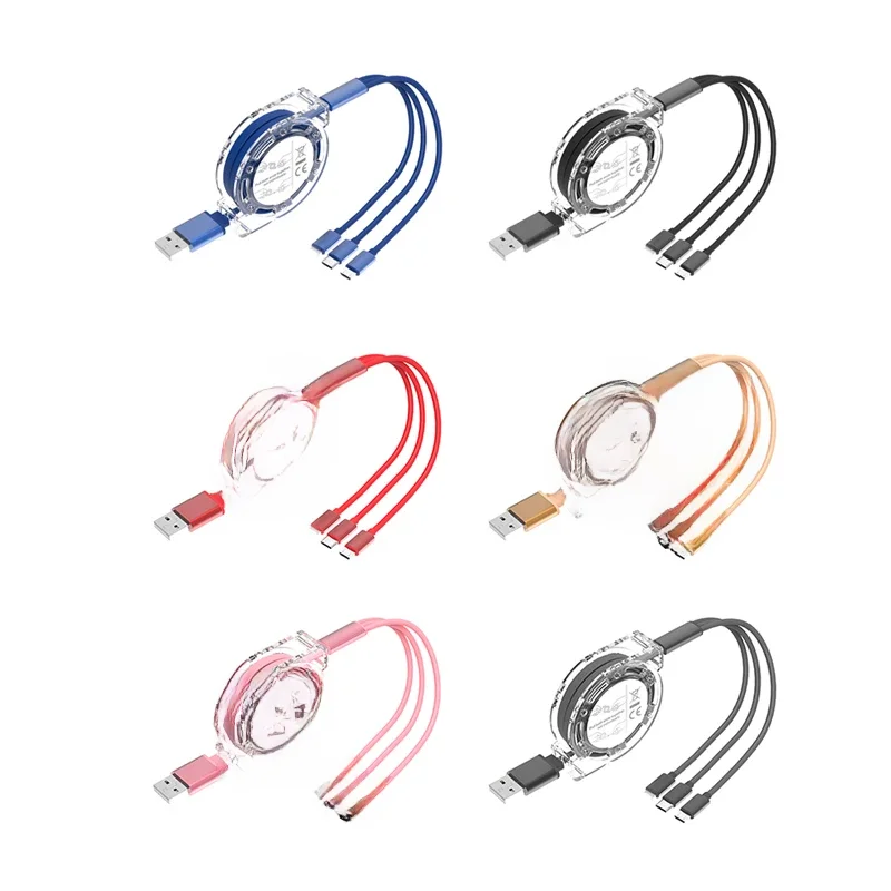 Câble USB de données rétractable 3 en 1 pour chargeur iPhone, câble de chargement rapide pour téléphone Android type c xiaomi huawei Samsung