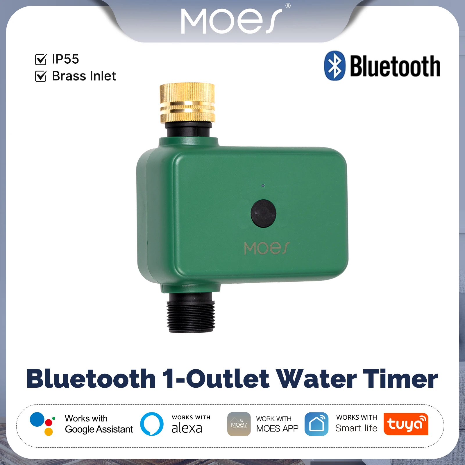 MOES Tuya Smart Bluetooth Water Timer Brass Inlet Valve Sprinkler Rain Delay Filter Washer Auto Programmable App Control