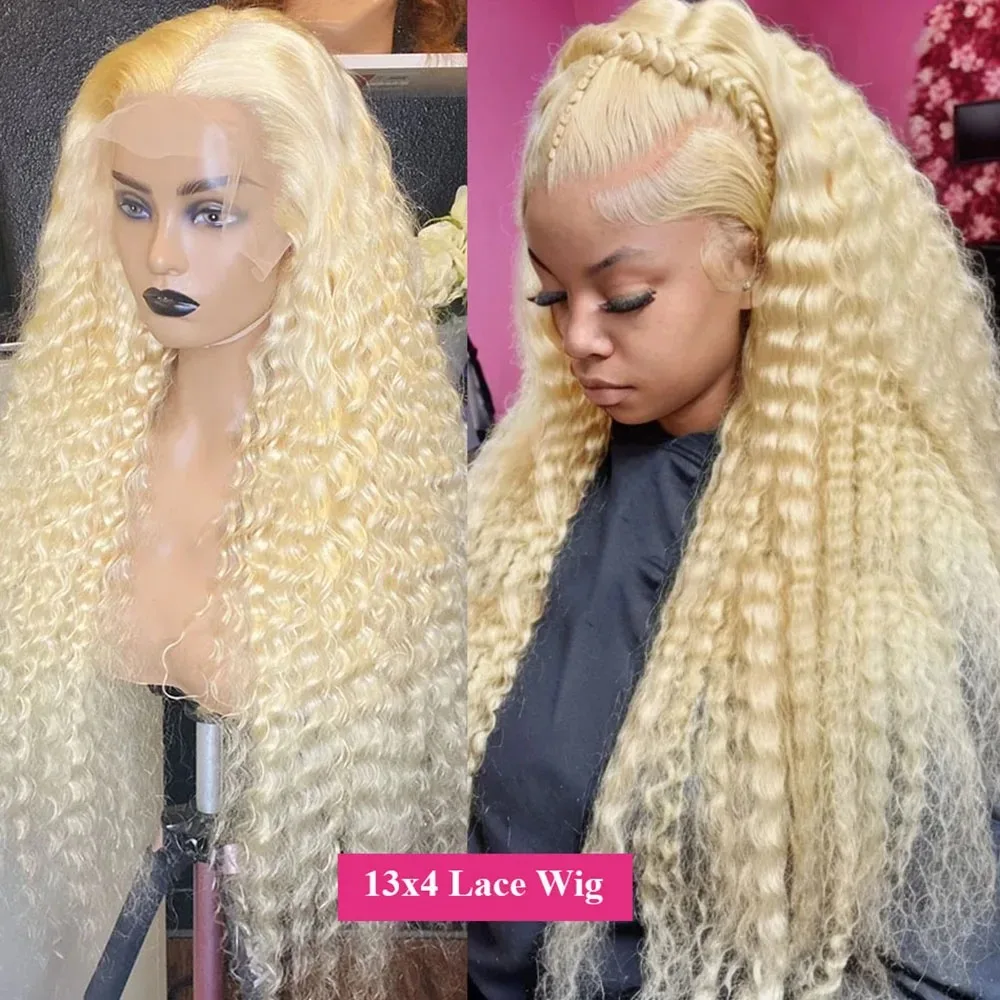 13x6 Hd Lace Honey Blonde 613 Deep Wave Frontal Wig Human Hair PrePlucked Brazilian Water Curly Wigs For Black Women 200 Density