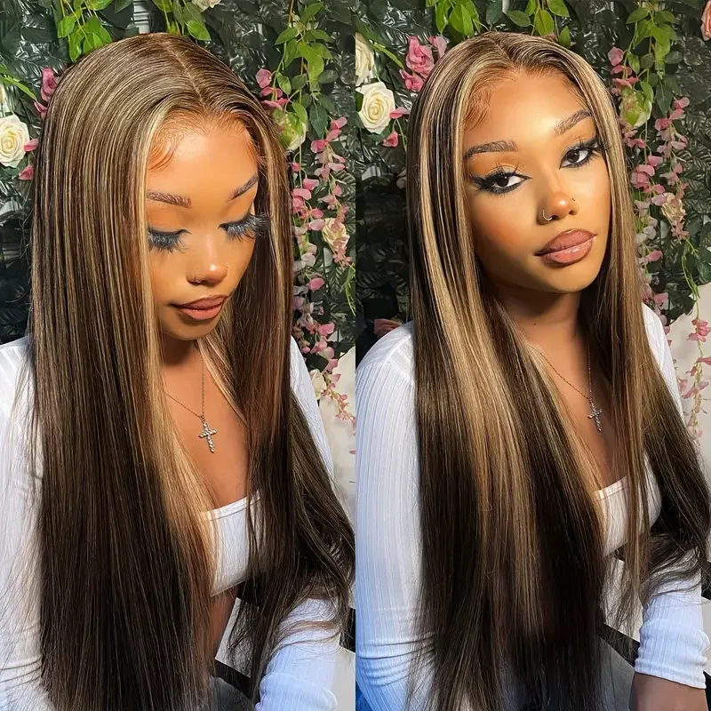 

13X4 13x6 Straight Blonde Highlight Lace Front Human Hair Wig 4/27 HD Lace Frontal Human Hair Wigs For Women Hightlight Wig