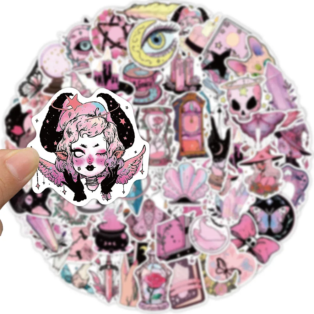 50 pçs dos desenhos animados rosa bruxa graffiti adesivos decorativos guitarra motocicleta caso de telefone diy portátil adesivos à prova dwaterproof água brinquedo