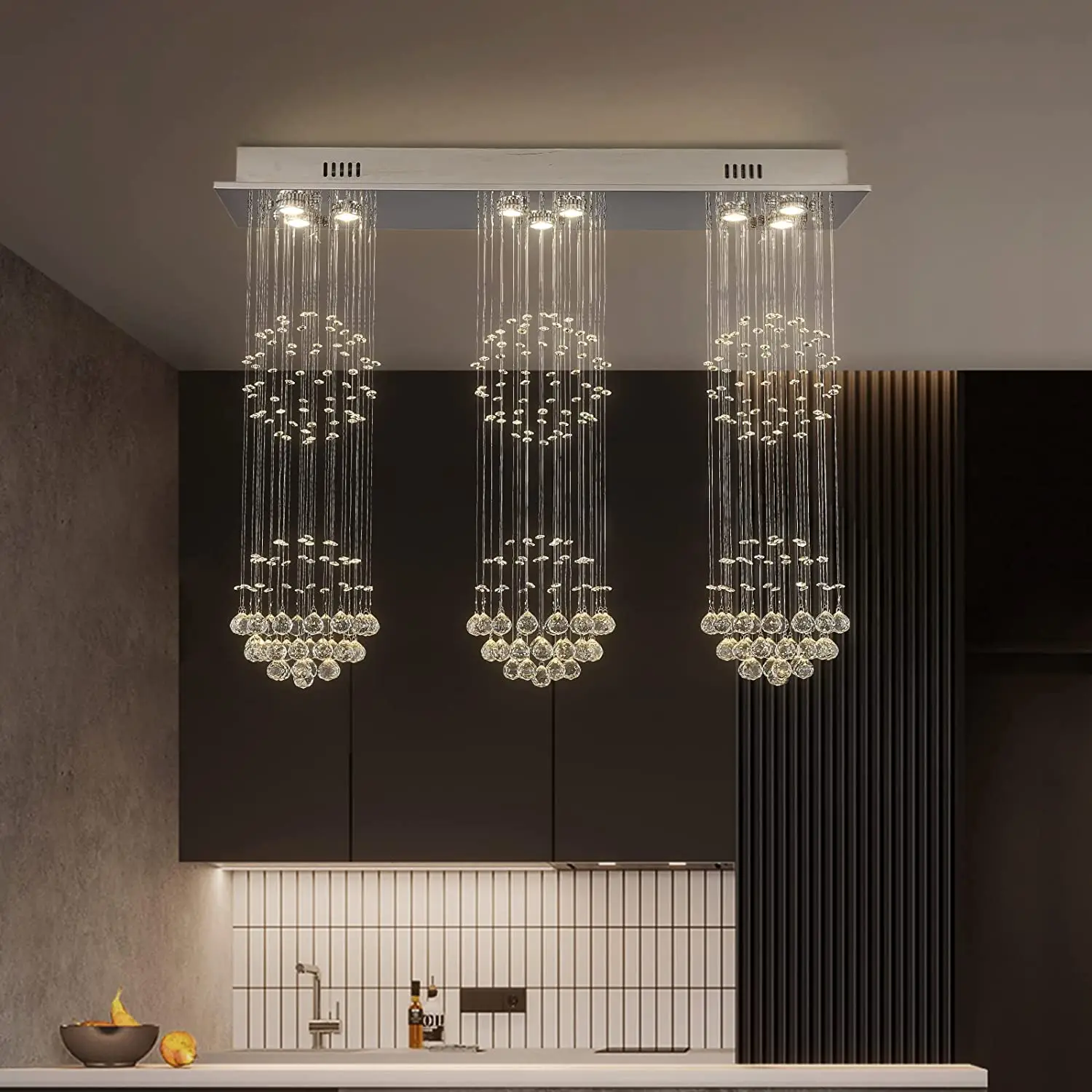 Rectangle Crystal Chandelier Raindrop Ceiling Light Fixture for Dining Room Kitchen Island L39 x W10 x H32in