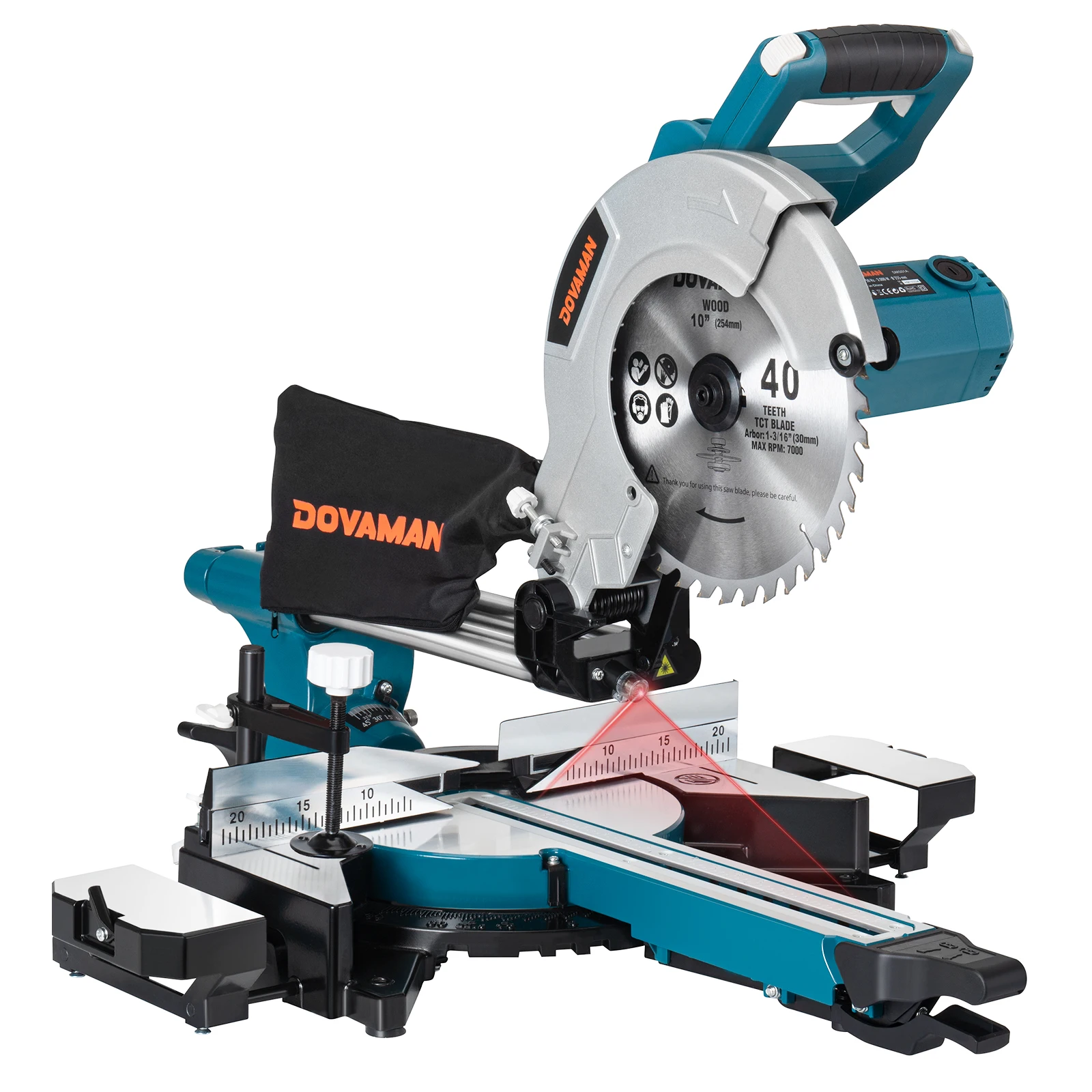DOVAMAN 340 mm glijdende verstekzaag, 3 TCT-bladen, tweehandig, 45 ° Afschuining met laser, 5000/3200 RPM, 2000 W voor hout, PVC, metaal