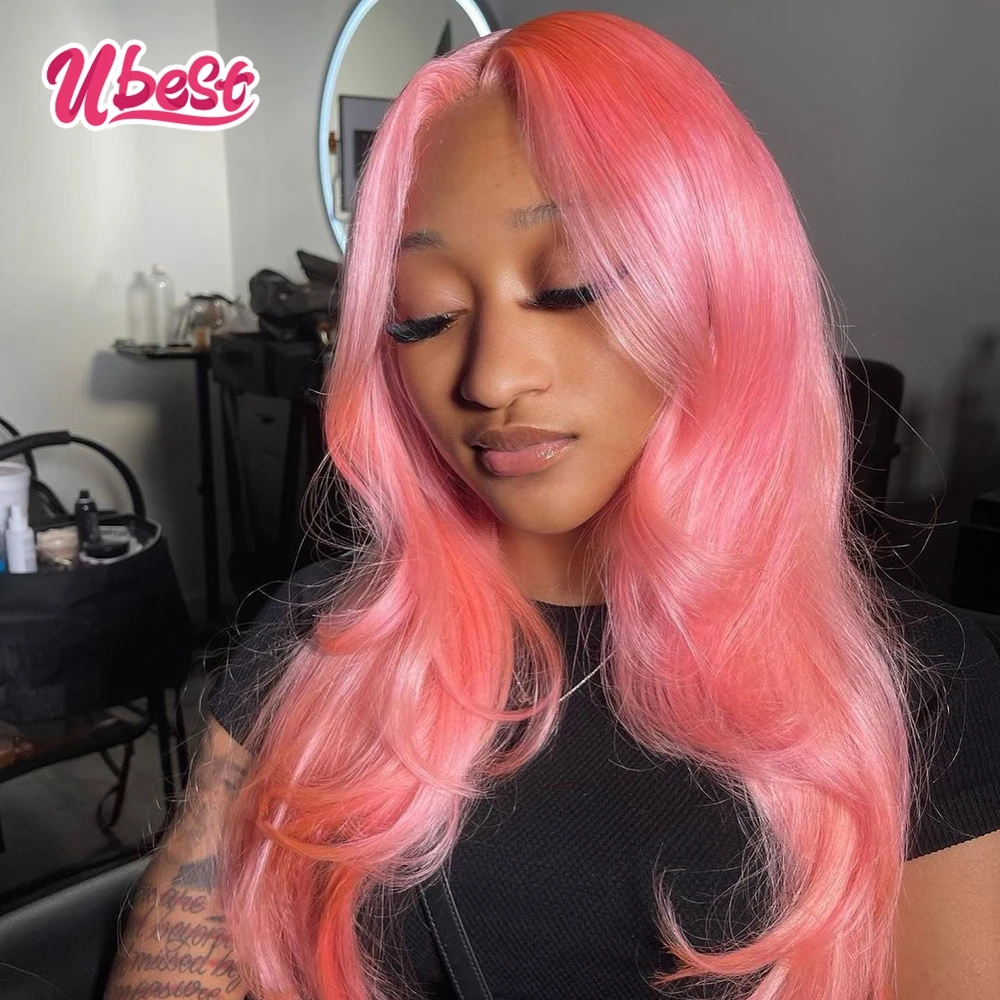 

Ubest 13x6 light Pink Body Wave Lace Front Human Hair Wigs 180% Brazilian Body Wave 13x4 Transparen Lace Frontal Wig For Women