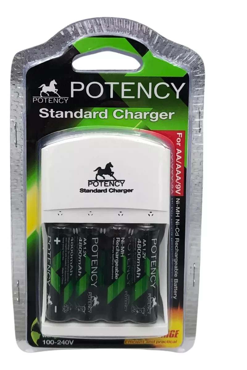 Kit Carregador + 4 Pilhas Aa 4800 mah Recarregável