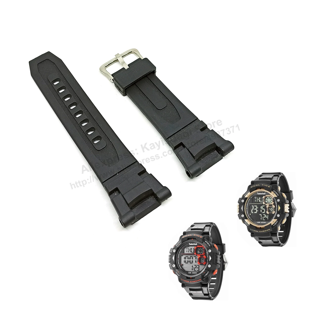 Fits/For Timberland Tuxbury 14260J - Black Rubber Digital Wristwatch Replacement Watch Band Strap Belt