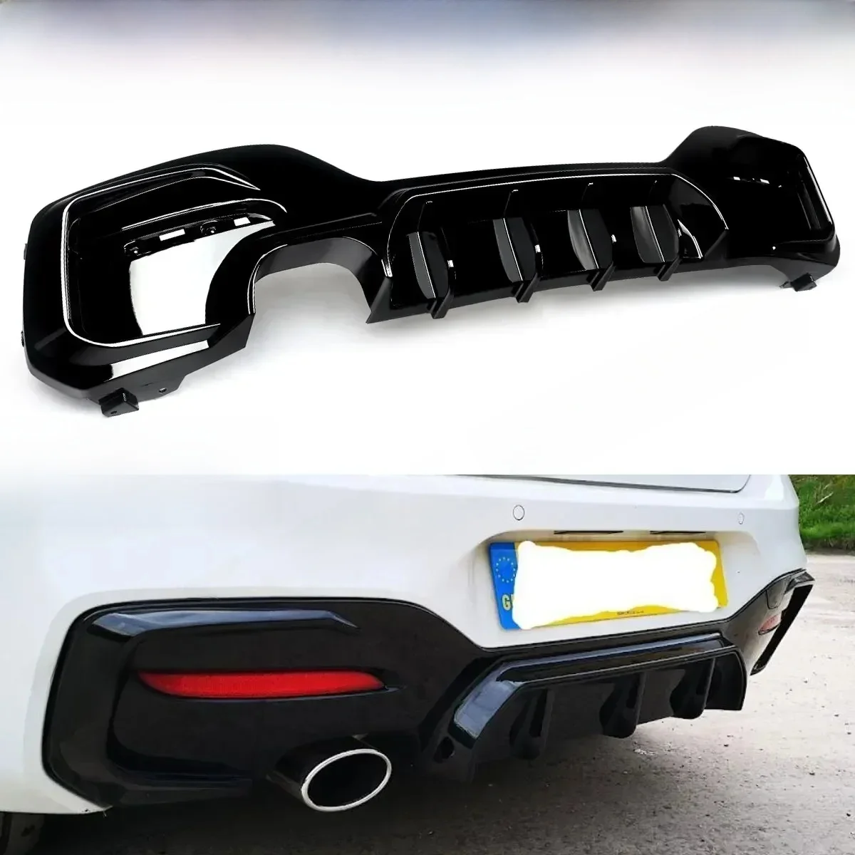 Dyfuzor tylnego zderzaka do BMW serii 1 F20 F21 M Sport 125i LCI 2015-2019 Czarny błyszczący tylny spojler wargowy Pojedynczy i podwójny wydech — zdjęcie 2