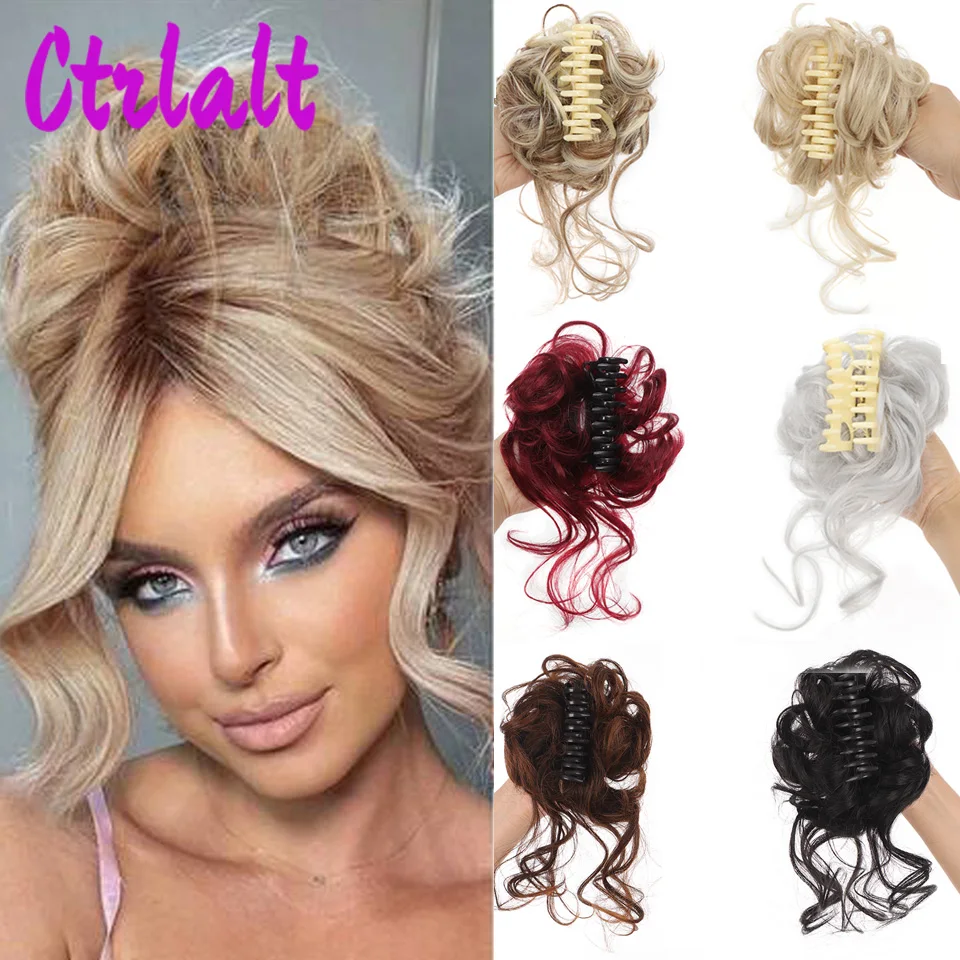 

Synthetic Chignon Messy Bun Claw Clip in Hair Piece Wavy Curly Hair Bun Ponytail Extensions Scrunchie Hairpieces for Women