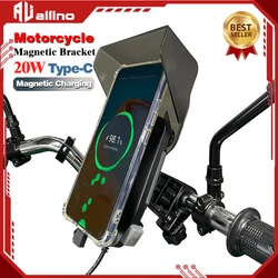 Allino Motorcycle Phone Holder 9V Strong Magnetic Adsorption Wireless Charge Mirror Mount Handlebar Type Motorcycle Accessories