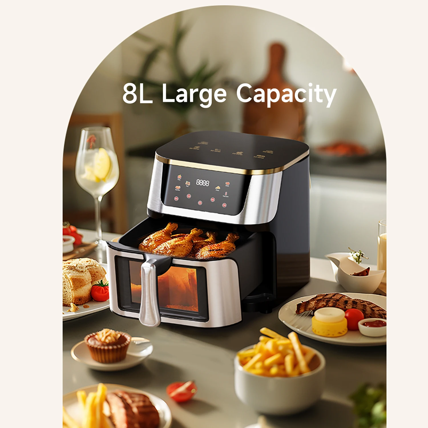 Electric Air Fryers Intelligence Oil-free Automatic 360°Baking Convection Oven Deep Fryer for Household Kitchen Large Capacity