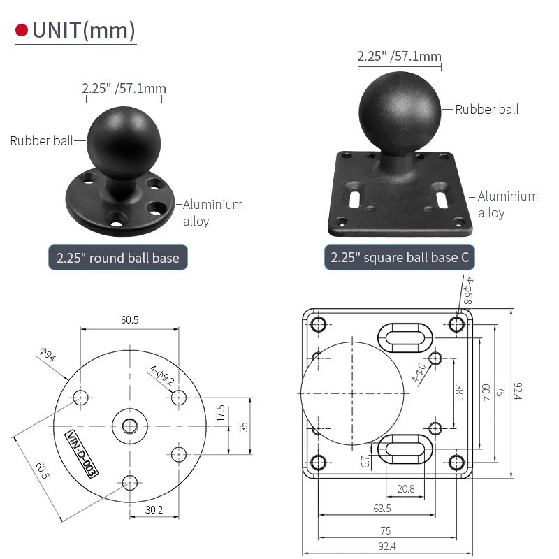 VIN Mounts 2.25 "amp plat bulat ke 100x100VESA piring dengan 21cm/8.267 inci lengan soket untuk Monitor mobil truk Mount untuk dudukan Ram