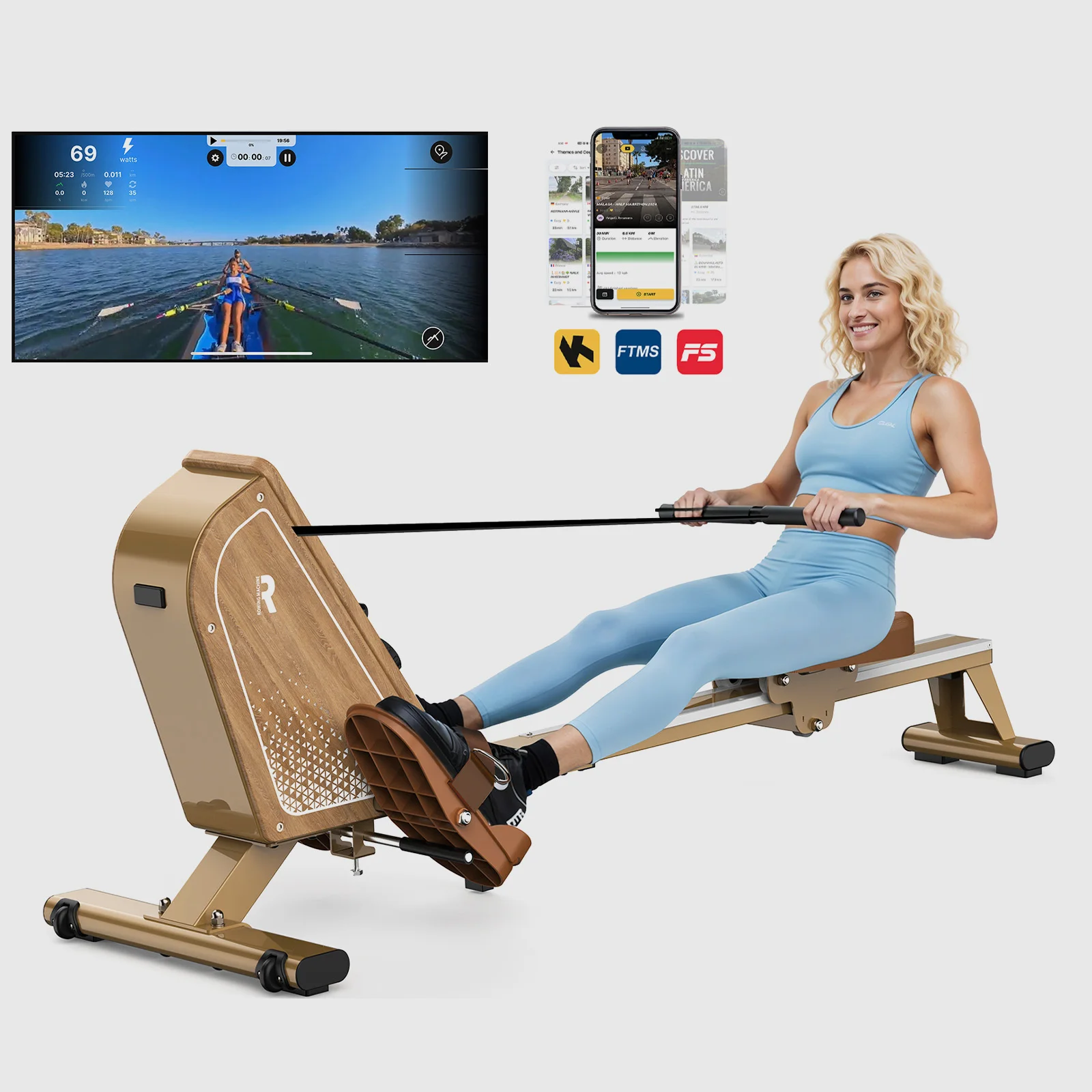 JUICEASE OW3 Magnetische Roeimachine met 16 Verstelbare Weerstandsniveaus, LCD Display, Bluetooth, Kinomap Ondersteuning, 130KG Draagvermogen