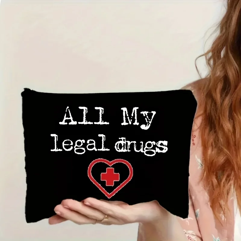 1Pc Medicine Storage Themed Storage Bag, Featuring Red Cross Heart Elements, Portable Storage Bag, Suitable for Home Use, Medical Visits, Travel, Etc