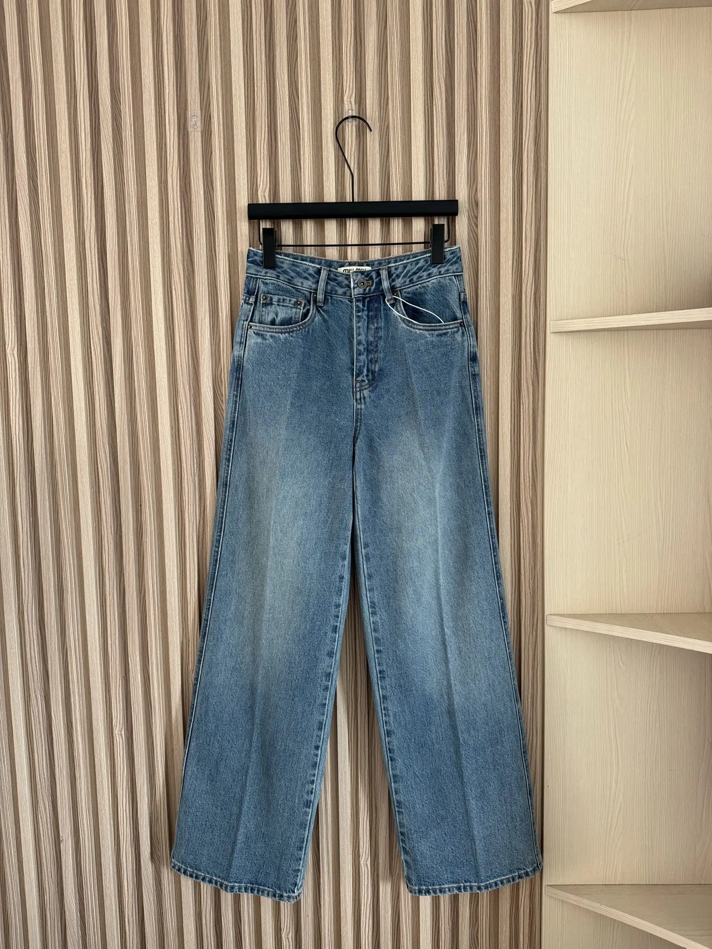 

2025 autumn/winter women's contrasting fake pocket straight leg high waist slimming jeans SU152