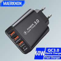 60W USB Charger Quick Charge 3.0 4 Ports PD Type C Wall Fast Phone Charger Adapter For iPhone 15 14 Pro Max Samsung Xiaomi Poco