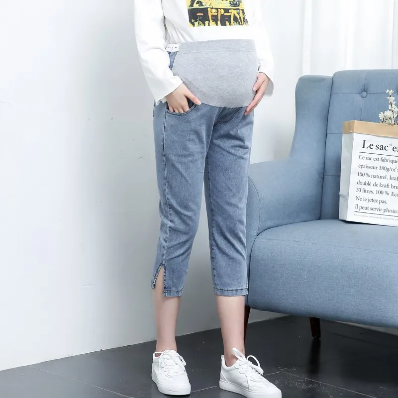 Thin Jeans Maternity Belly Pant Pregnant Women Elastic High Waist Belly Support Pant Denim Trouser Pregnancy Clothing Plus Size