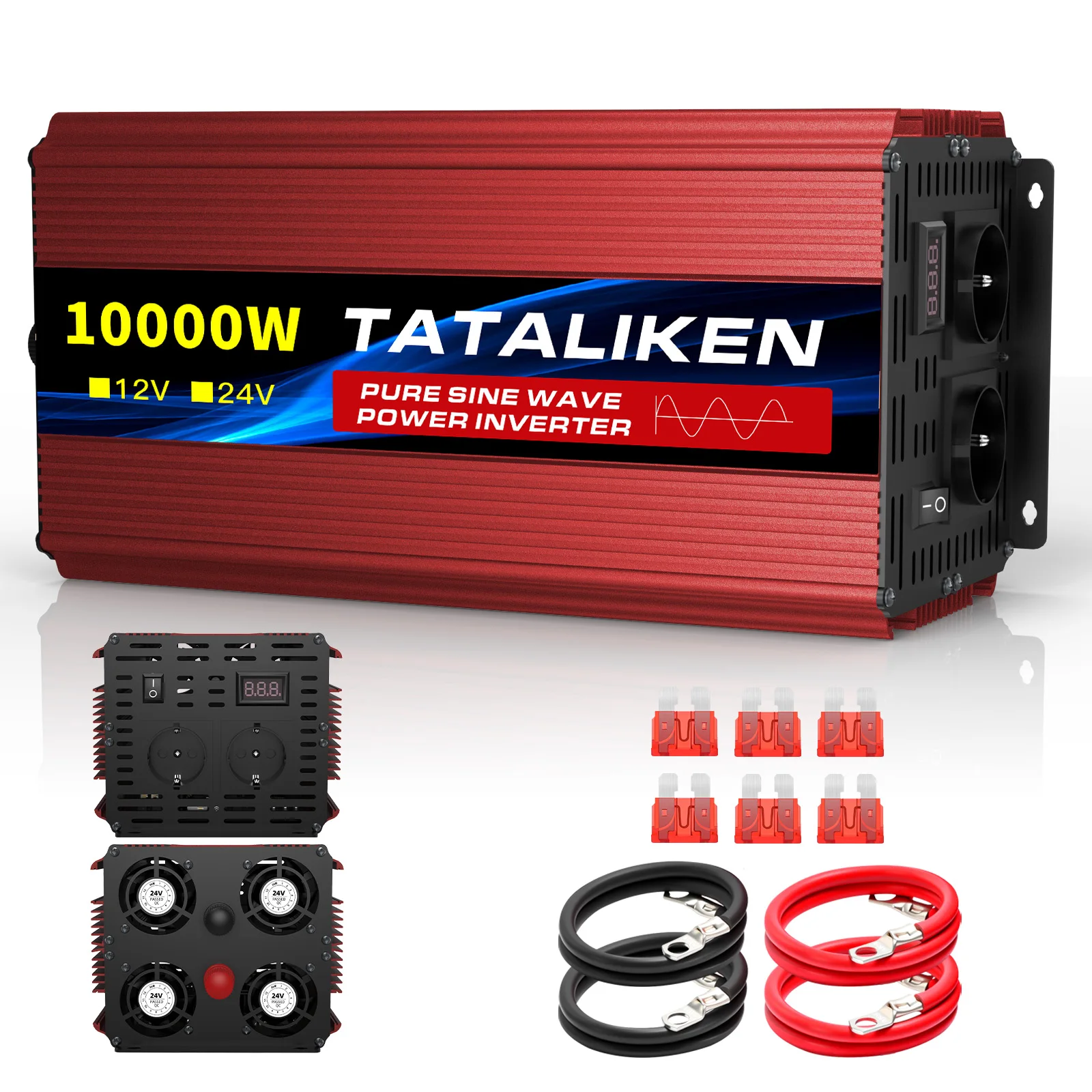 Inverter a Onda Sinusoidale Pura 6000W 8000W 10000W DC 24V a AC 220V 50Hz Adattatore Caricatore Universale e con Presa Europea