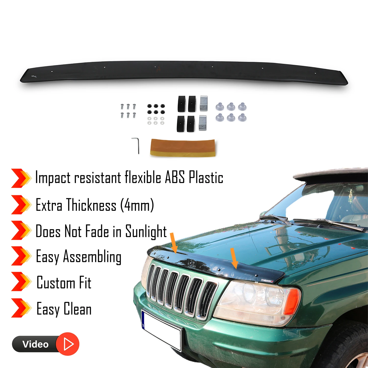 Hood Deflector Guard for Jeep Grand Cherokee (1999-2004) Bug Shield Bonnet Protector / 4 mm thickness material